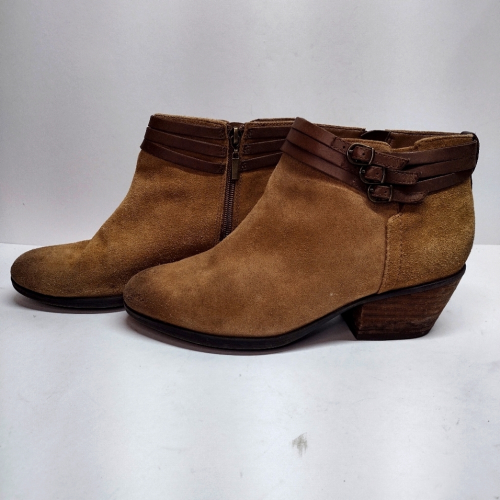Clarks Collection Ankle Boots Women 8 M Brown Leather Block Heel 3 Strap 20701